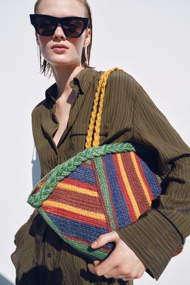 Zara TORBA OD 100% JUTE SA PRUGAMA – raznobojno