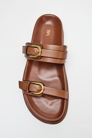 SANDALS WITH BUCKLE DETAIL - Brown by Zara