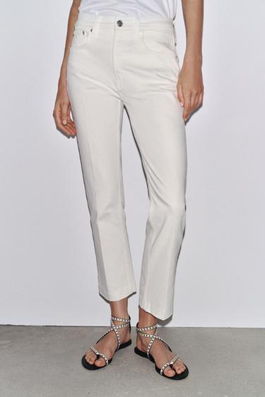 ZW COLLECTION HIGH-WAIST BOOTCUT CROPPED JEANS - White by Zara