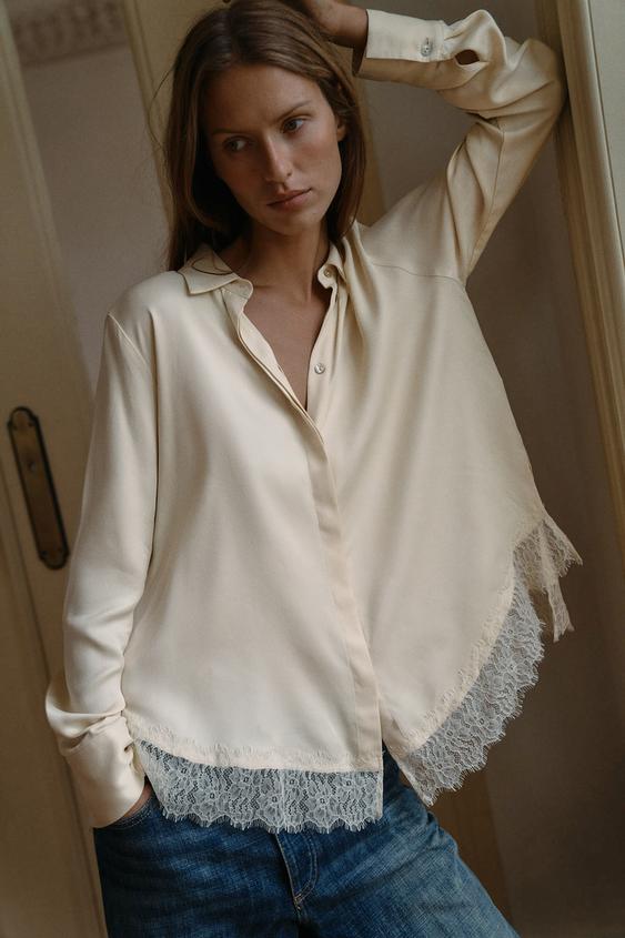 LACE SATIN EFFECT SHIRT