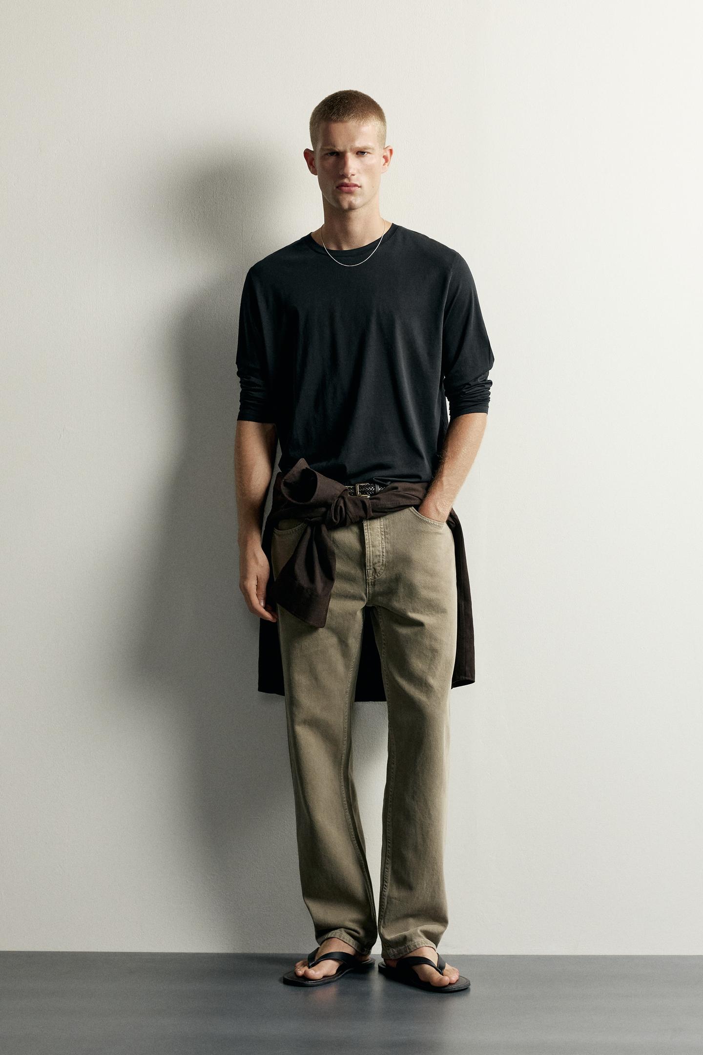 Мужская футболка Zara Relaxed Fit Long Sleeve, цвет: Чёрный