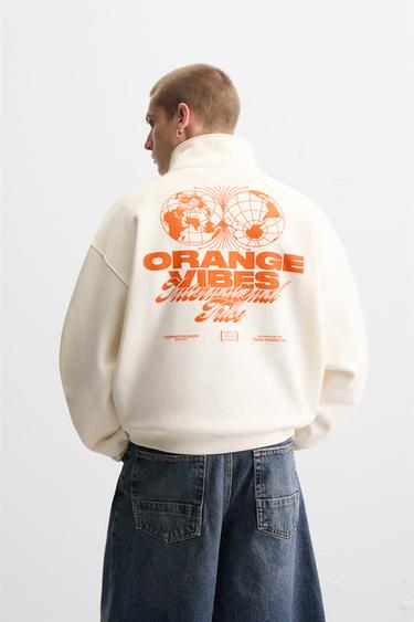 QUARTER-ZIP PRINTED SWEATSHIRT - Oyster-white by Zara - Image 2