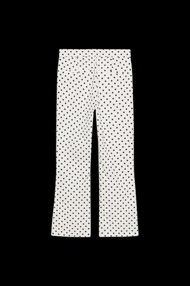Zara POLKA DOT MINI FLARE PANTS - Ecru / Black