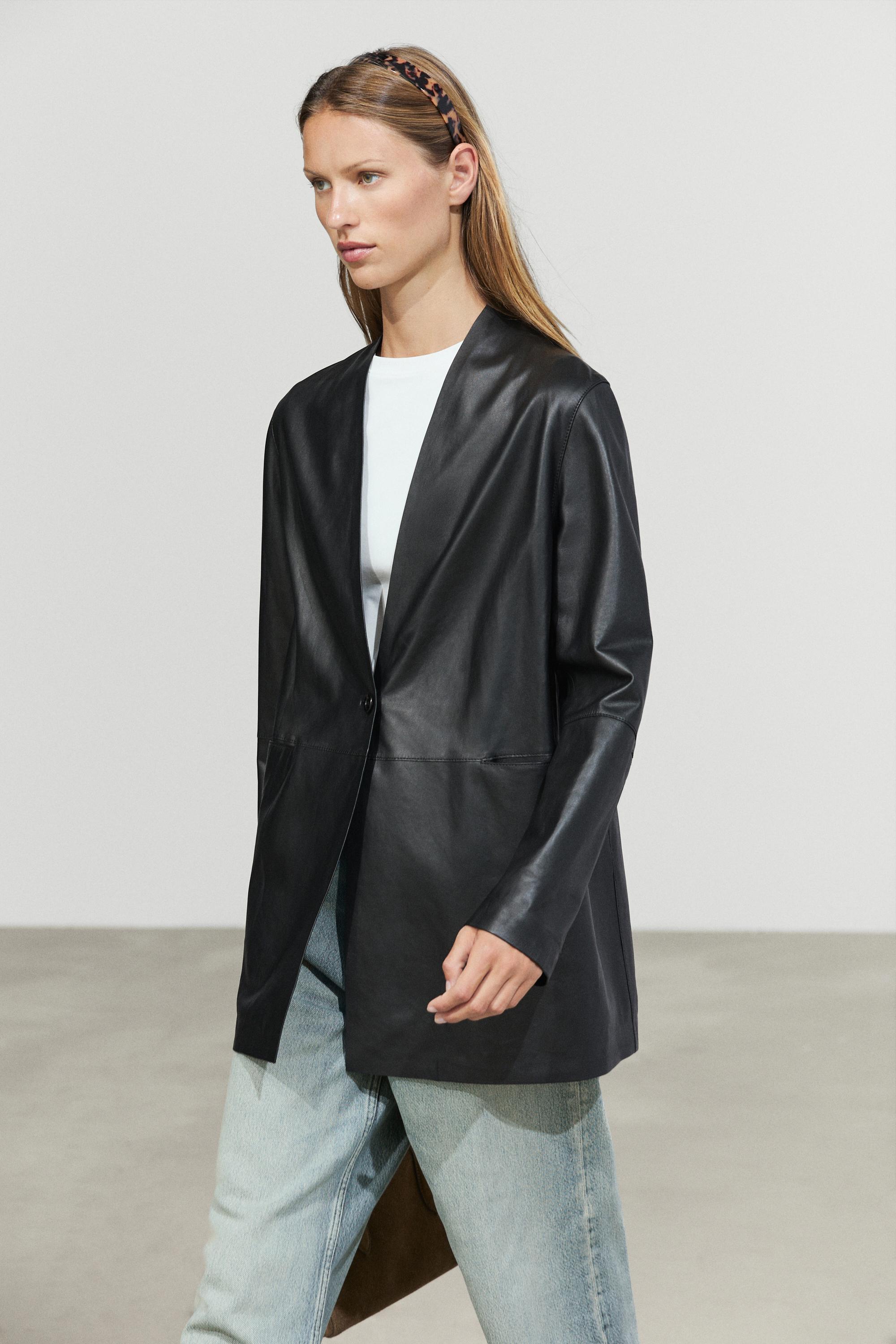 Single-button 100% nappa leather blazer