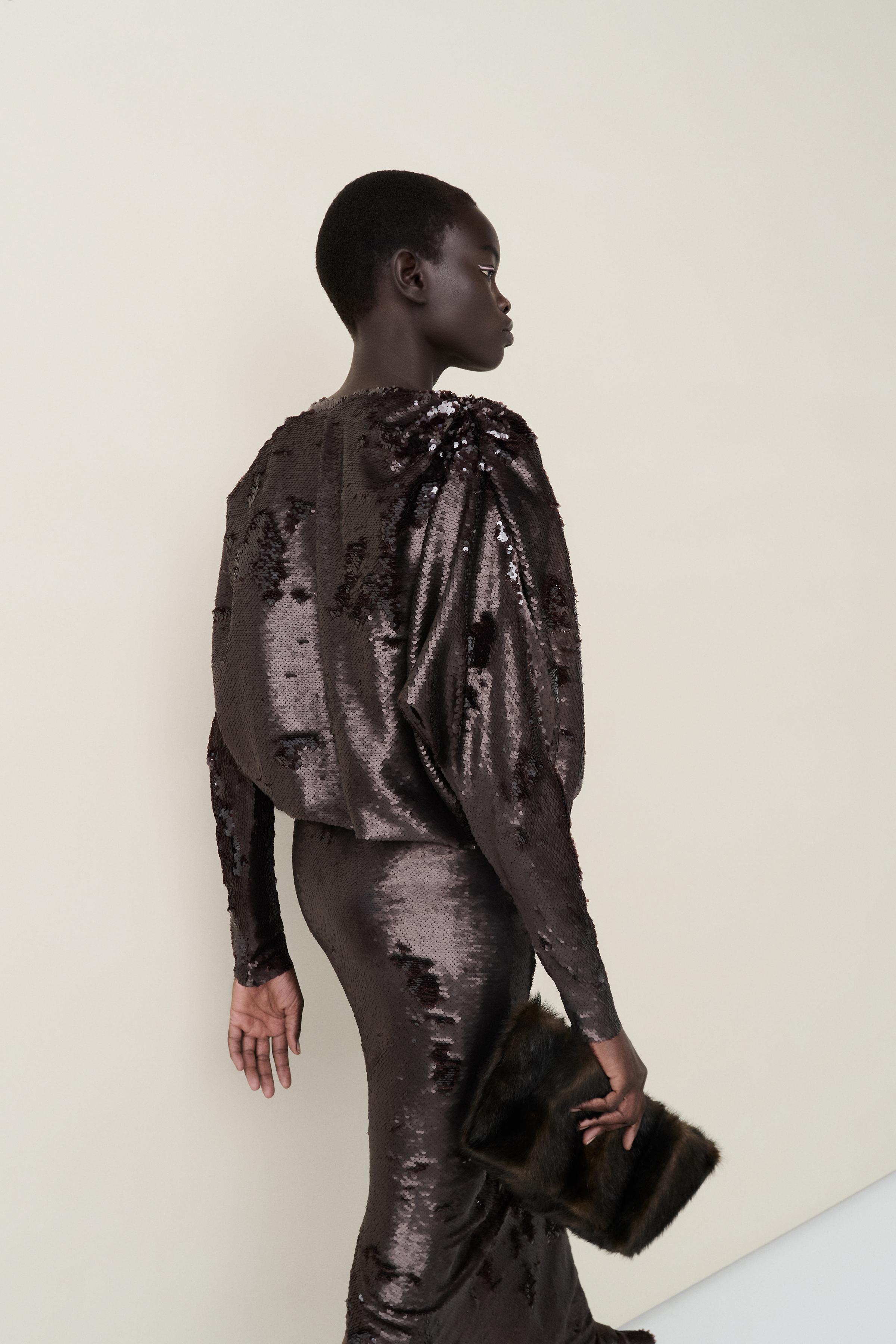 DRAPED SEQUIN MIDI DRESS - thumbnail 4