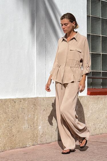 CREPEHOSE MIT WEITEM BEIN - Hellbraun von Zara