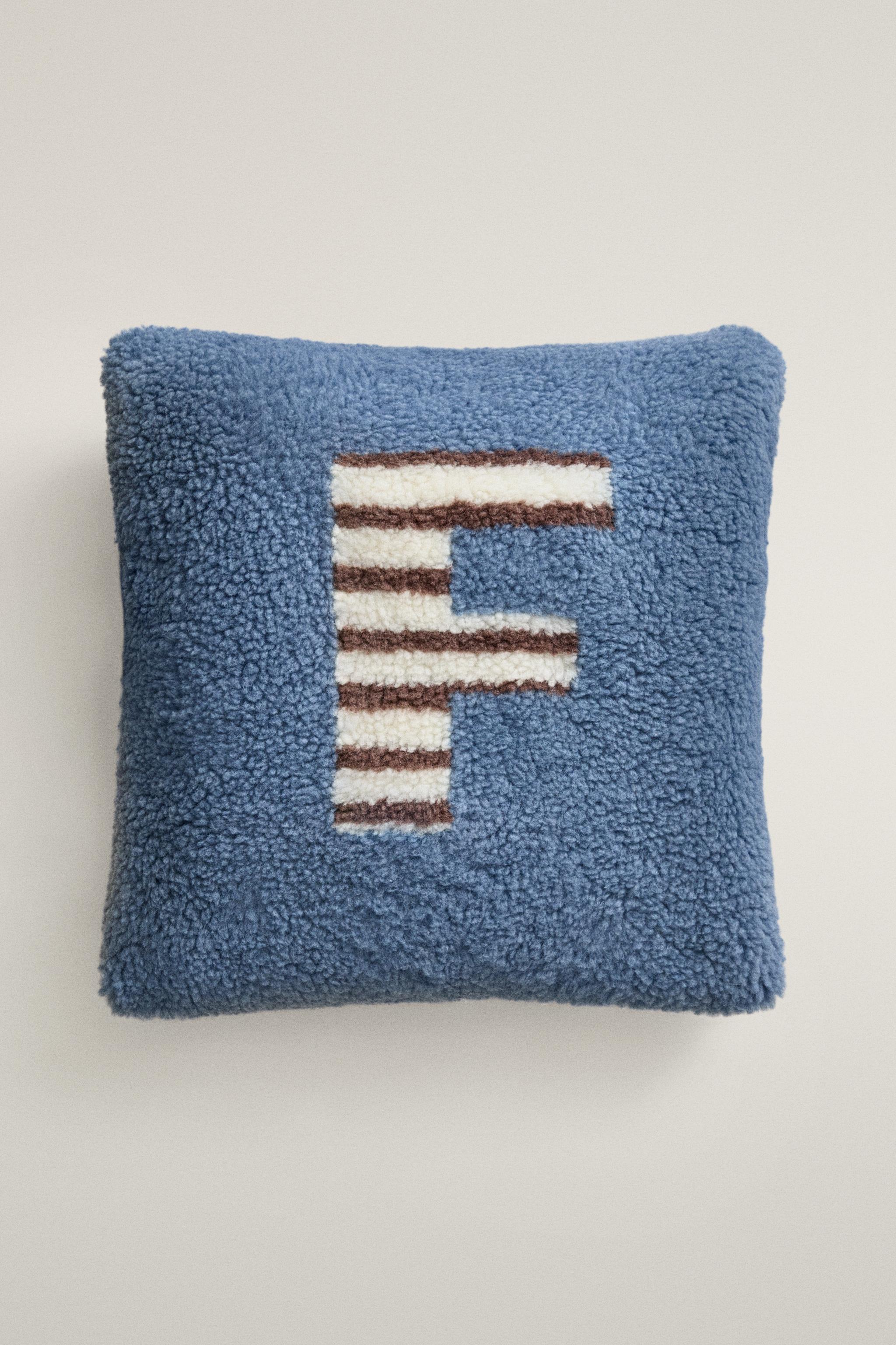 CHILDREN'S FAUX SHEARLING CUSHION WITH F — Blue