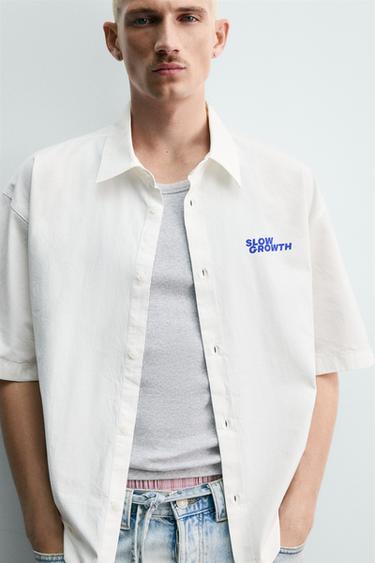WASHED SHIRT WITH GRAPHIC PRINTS - White by Zara - Image 4