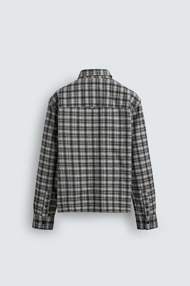 EMBROIDERED CHECK FLANNEL SHIRT - Black / White by Zara - Image 7