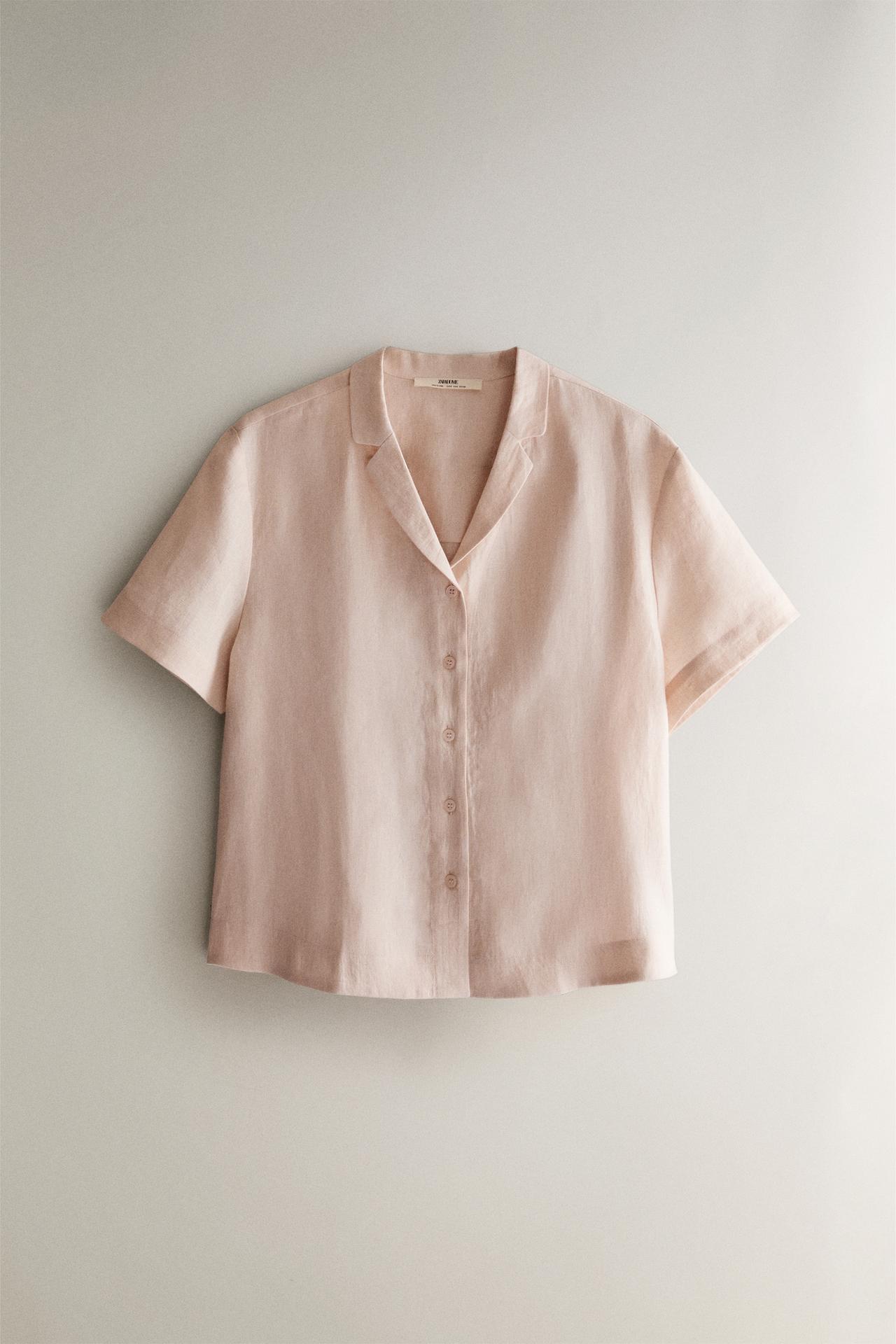 SHORT SLEEVE LINEN SHIRT — Pink