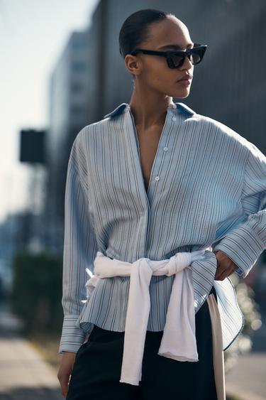 CAMISA OVERSIZE RAYAS ABALORIOS - Azul / Blanco de Zara