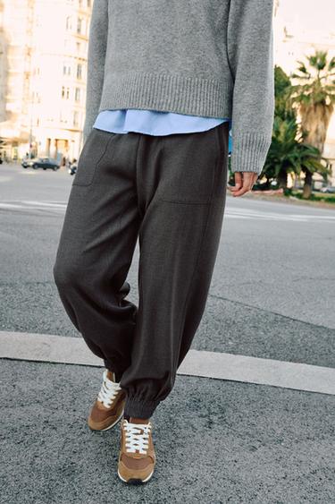 JOGGING TROUSERS WITH ELASTICATED CUFFS - Brown marl by Zara