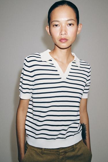 STRIPED KNIT SHORT SLEEVE POLO SHIRT - striped by Zara