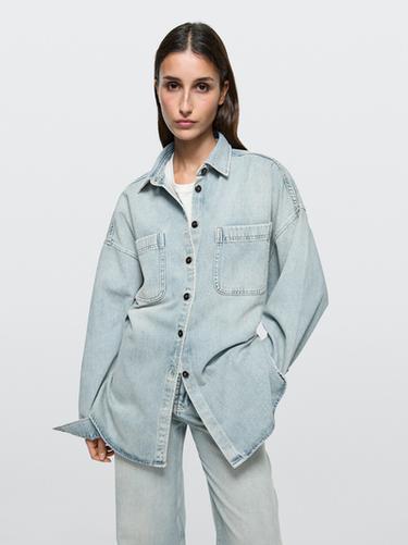 Zara Oversize denim shirt with pocket details - Aquamarine