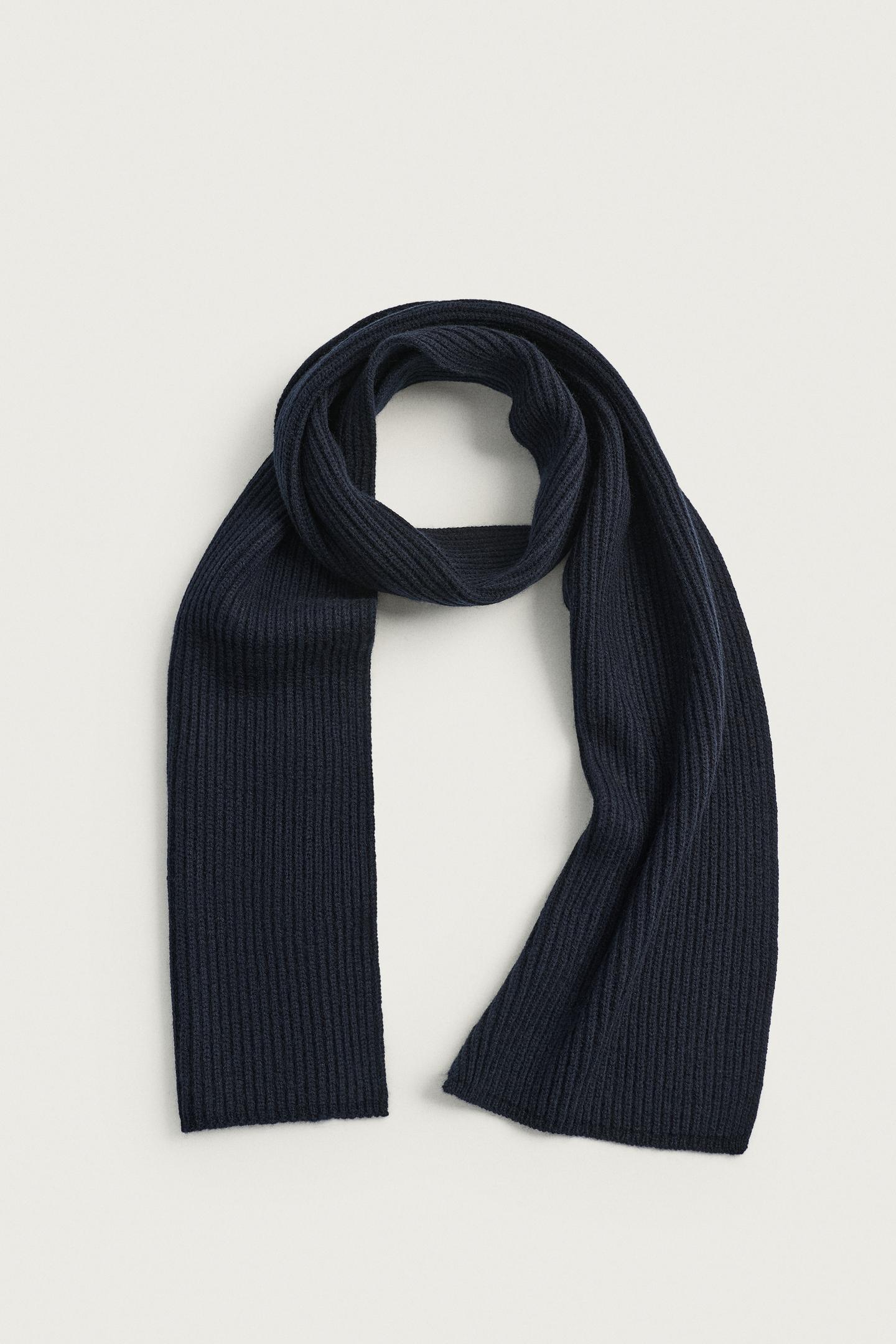 Мужской шарф Zara Wool Blend Knit, цвет: Тёмный тёмно-синий — фото 2
