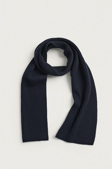 WOOL BLEND KNIT SCARF — Dark navy 1