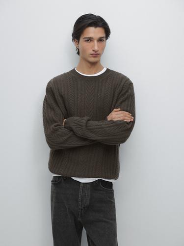 Zara Knit sweater with textured detail - Light whiskey