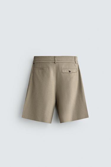 BERMUDA RELAXED FIT À PLIS ET CEINTURE - Marron clair de Zara - Image 7