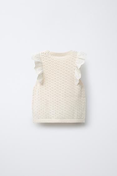 LACE TRIM KNIT TOP - Ecru by Zara - Image 1