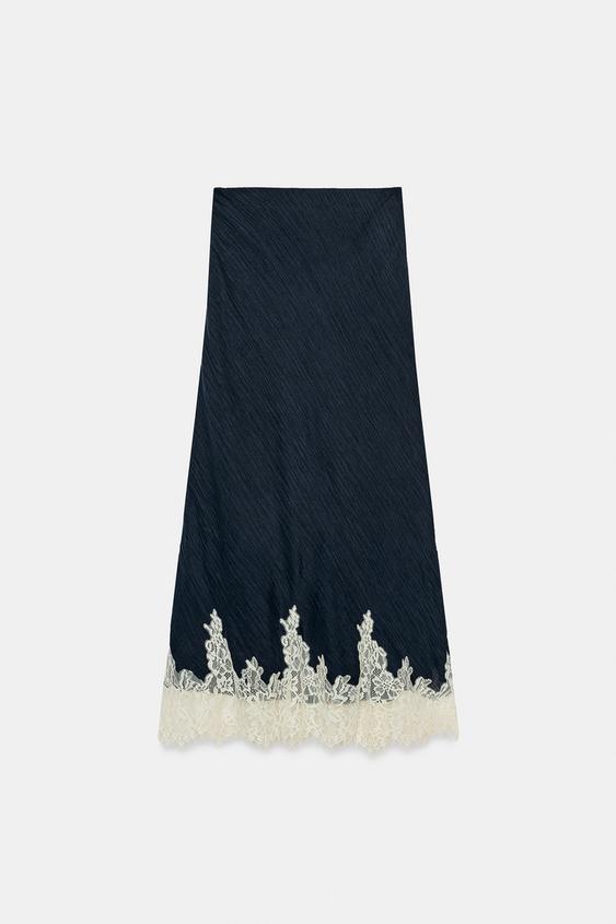 LACE TRIM MIDI SKIRT - Navy / White by Zara - Image 5