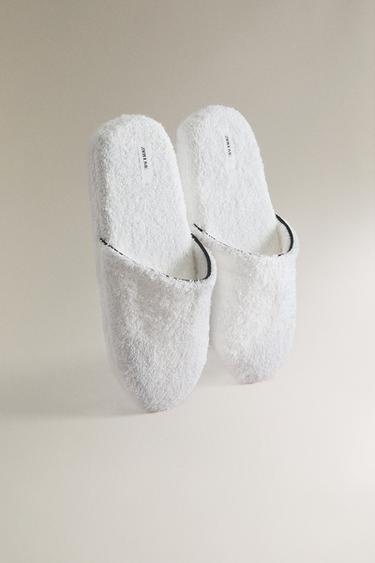 TERRY BATHROOM SLIPPERS WITH TRIM - White by Zara - Image 1