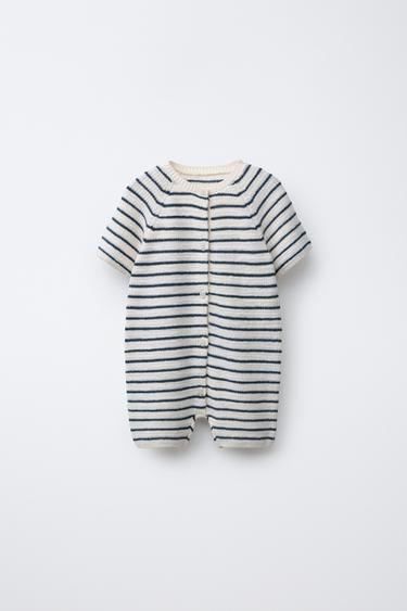 STRIPED KNIT PLAYSUIT - Ecru by Zara - Image 0