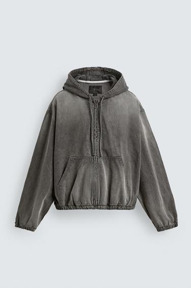 CAZADORA LAVADA CAPUCHA - Gris de Zara