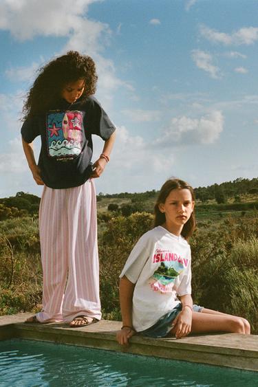 T-SHIRT IMPRIMÉ SURF - Gris anthracite de Zara