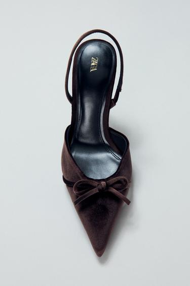 حذاء مفتوح من الخلف بكعب - بني الخاص بـ Zara