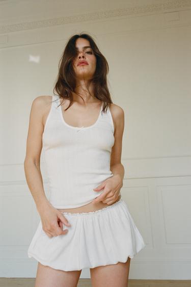 POINTELLE BOW TOP - White by Zara