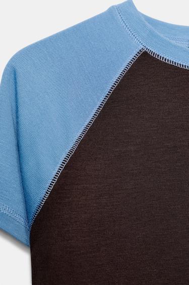 T-SHIRT RAGLAN À MANCHES COURTES - Marron-Bleu de Zara - Image 3