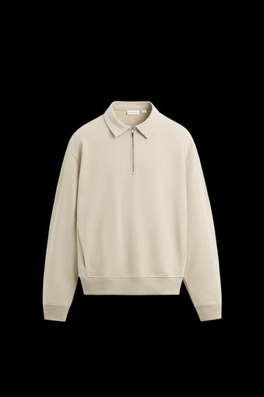 POLO SWEATSHIRT WITH ZIP - Beige by Zara - Image 0