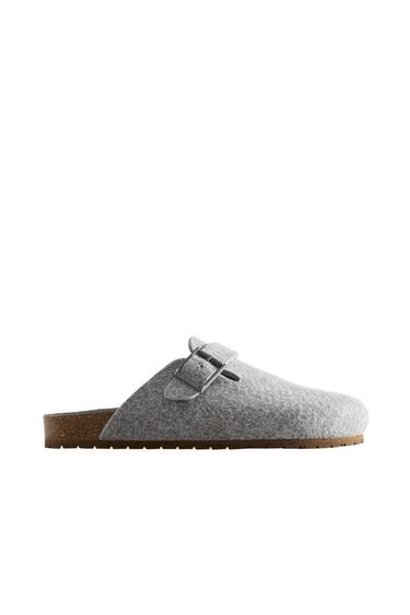 Zara FELT BUCKLED CLOG SLIPPERS - Gray