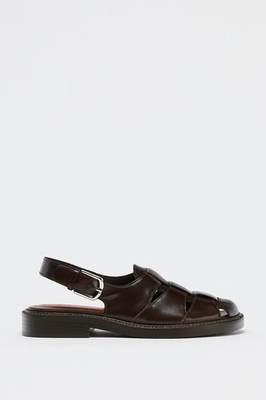 SANDALER I SKIND MED GITTERDESIGN - Chokoladebrun fra Zara
