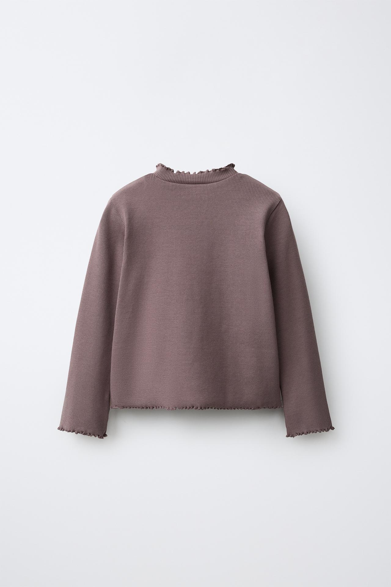 EMBROIDERED RIBBED T-SHIRT — Eggplant