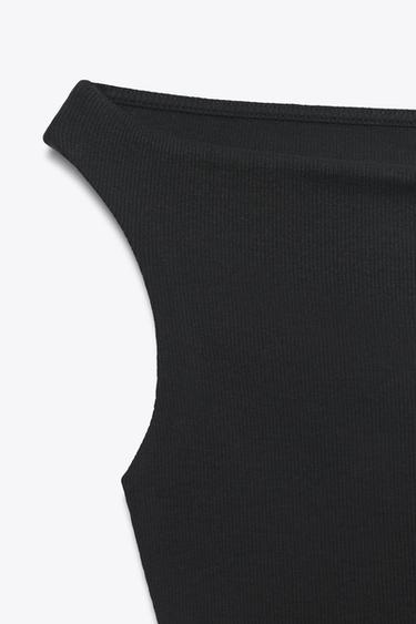 COLD SHOULDER RIBBED T-SHIRT - Black by Zara - Image 9