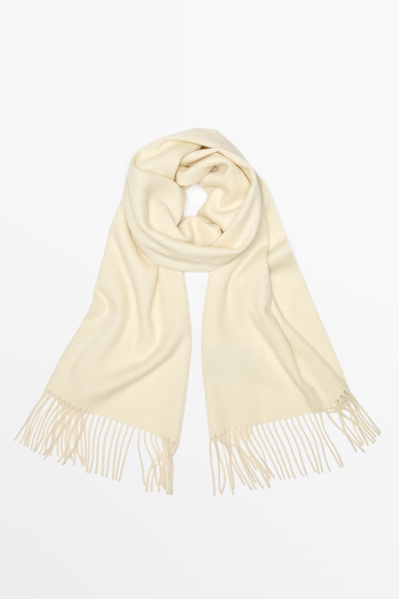 Fringed 100% cashmere knit scarf — Biscuit
