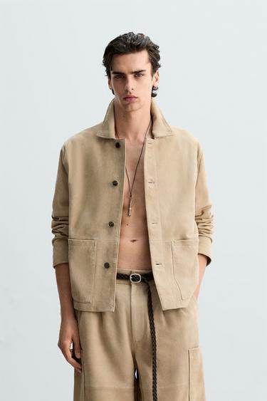 SUEDE LEATHER OVERSHIRT - Sand by Zara