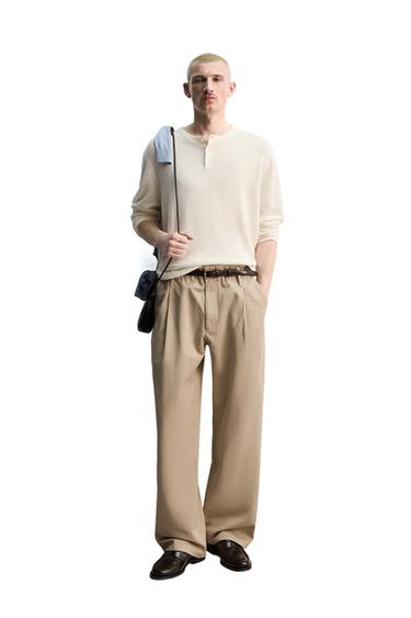 Zaras LINNE- OCH YLLETRÖJA MED KNAPPSLÅ - Naturfärg