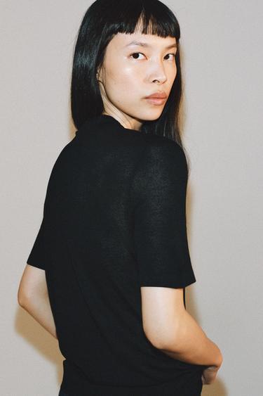 GILET EN MAILLE MANCHES COURTES - Noir de Zara - Image 1