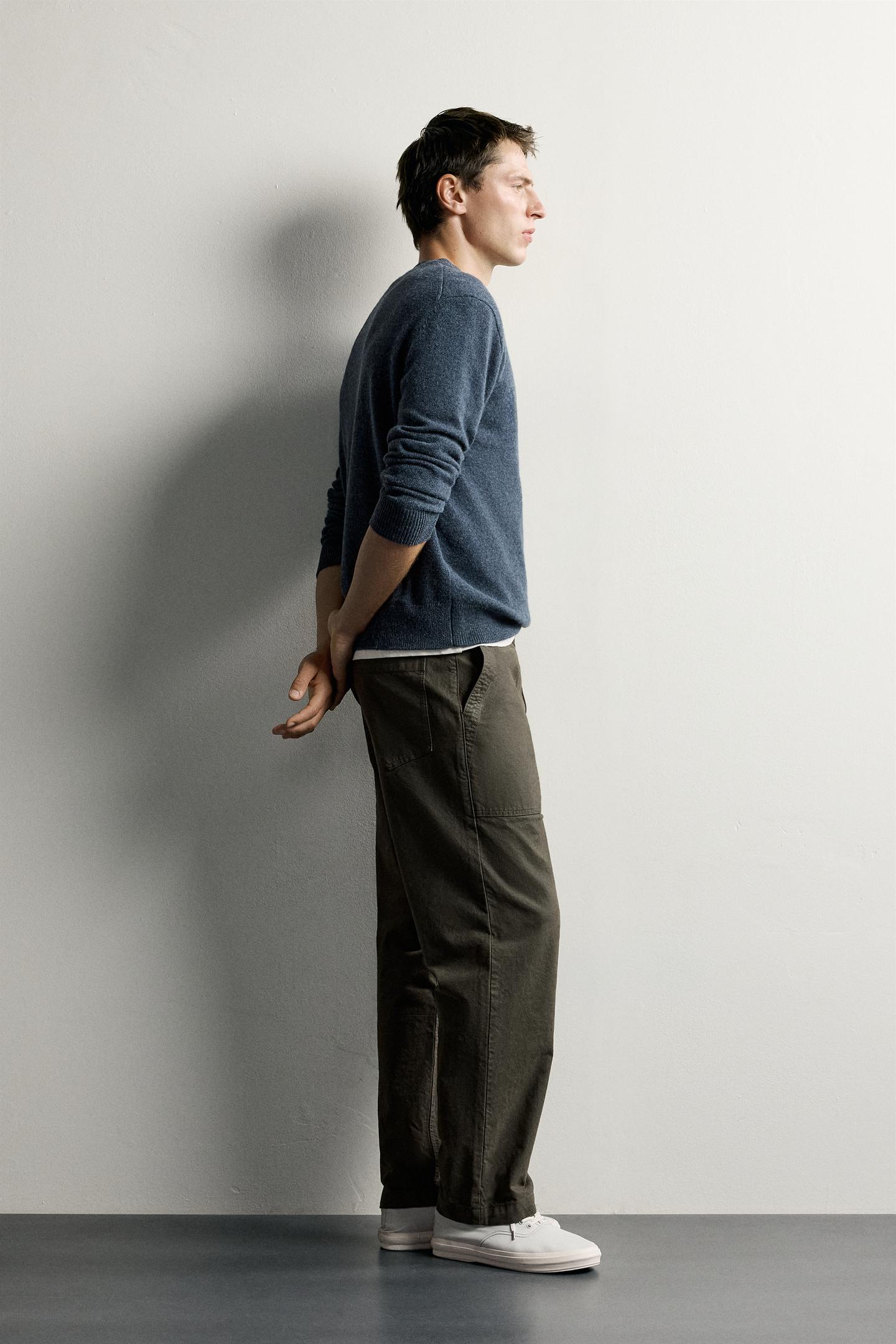 Мужской свитер Zara 100% Wool V-NECK, цвет: Синий / Серый — фото 4