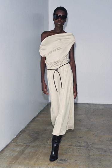 KNITTED CUT-OUT SKIRT WITH BELT - Sand by Zara