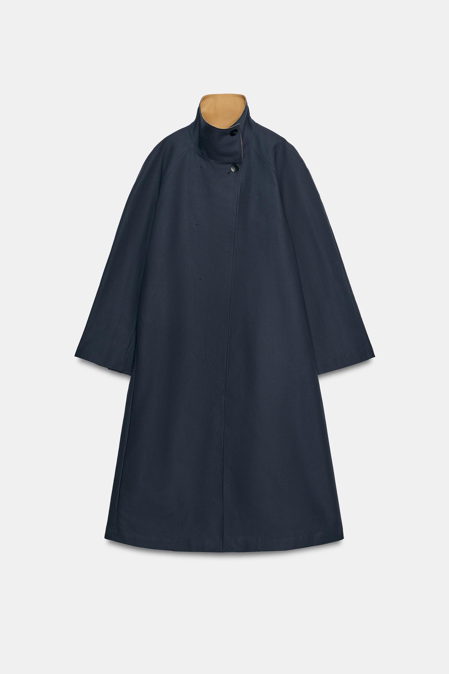 Женское пальто Zara ZW Collection Long Trench, цвет: Тёмный тёмно-синий — фото 7