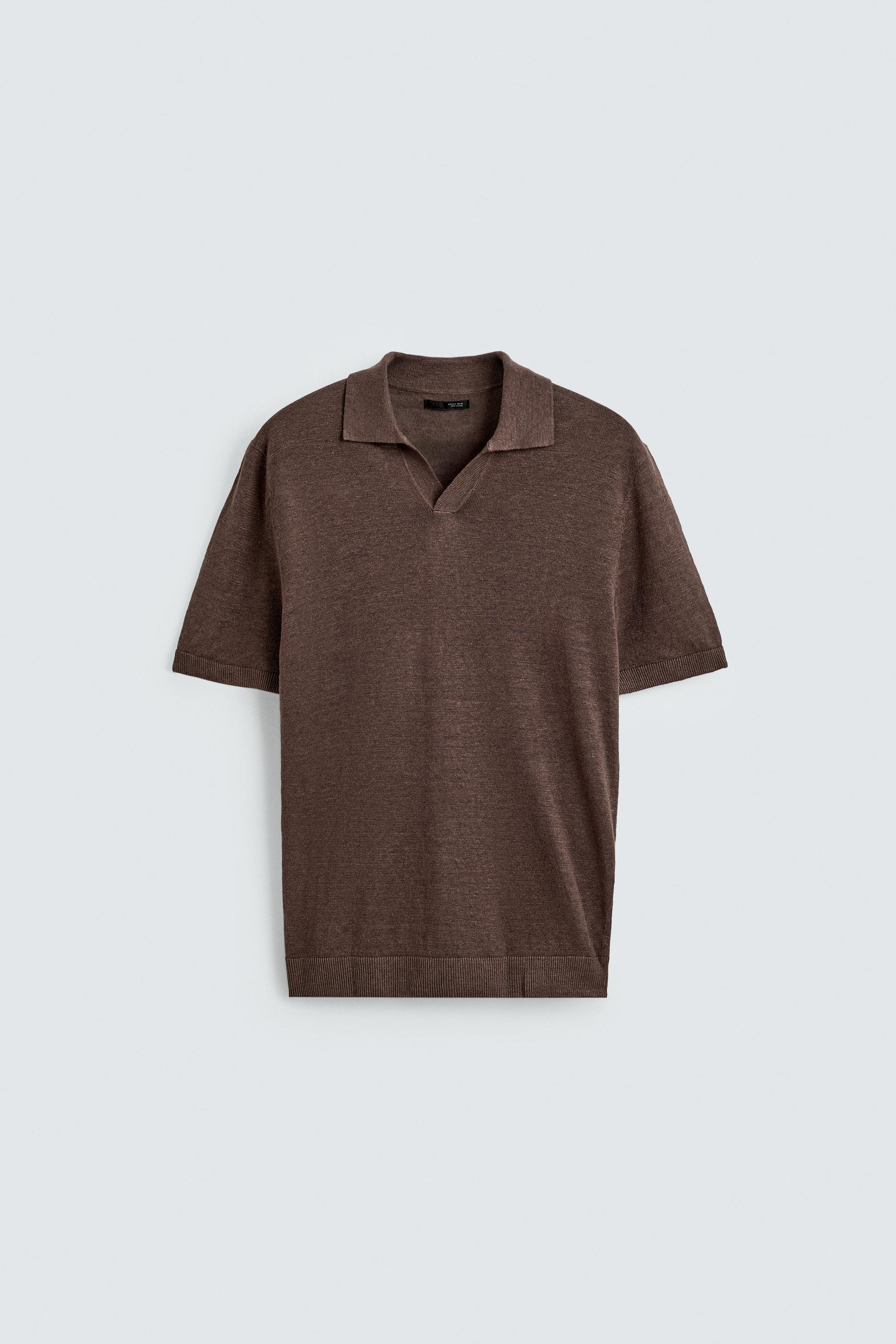 100% LINEN REGULAR FIT KNIT POLO SHIRT - Brown | ZARA United States