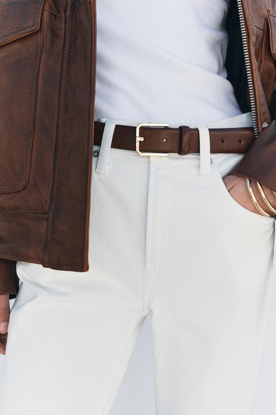 LEATHER BELT WITH SQUARE BUCKLE