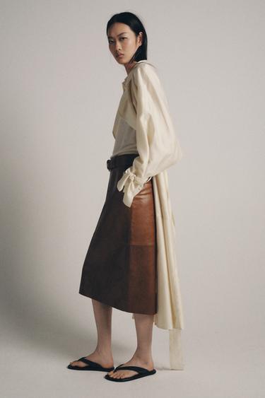 JUPE FOURREAU EN CUIR 100% ZW COLLECTION ÉDITION LIMITÉE - Marron clair de Zara - Image 2