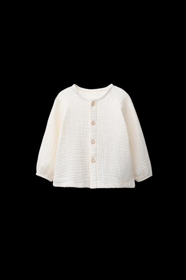 Zara COTTON GAUZE SHIRT - Ecru