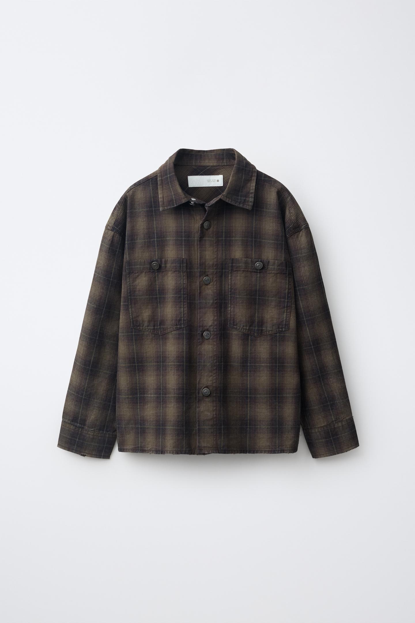 Детская рубашка Zara Plaid Print, цвет: Серый / Рыжевато-коричневый — фото 1