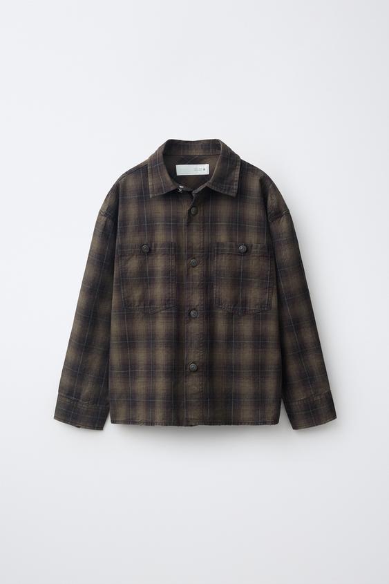 CAMISA ESTAMPADA CUADROS - Gris / Tostado de Zara - Imagen 0
