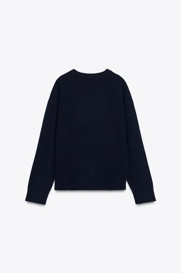 100% WOOL V-NECK JUMPER - Navy blue by Zara - Image 4